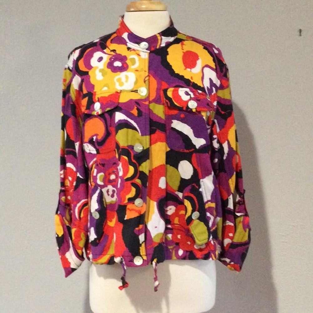 Ruby Rd. Multicolor Button Front W/Pockets Linen … - image 1